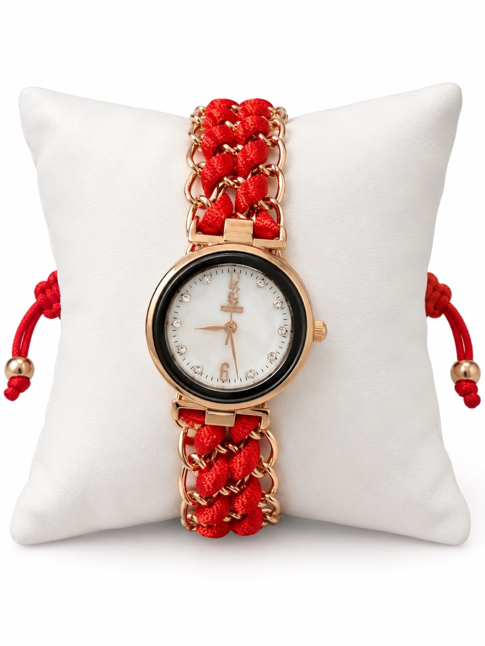 Women's Red Braided Chain Watch with Gold-Tone Case